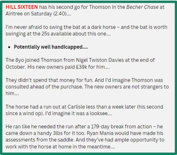 Against the Crowd - Hill Sixteen Example