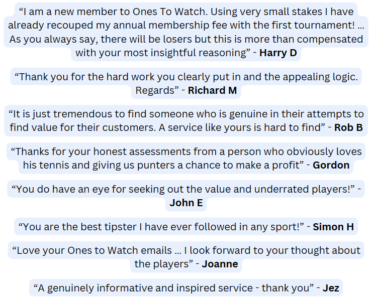 Ones to Watch Member Testimonials from Harry D, Richard M, Rob B, Gordon, John E, Simon H, Joanne & Jez